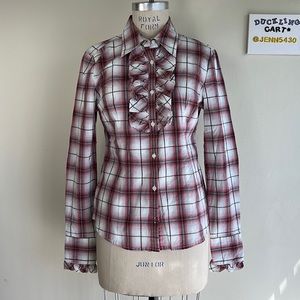 NWT👚 YANUK DENIM Victoria Ruffle Button Blouse SZ-S